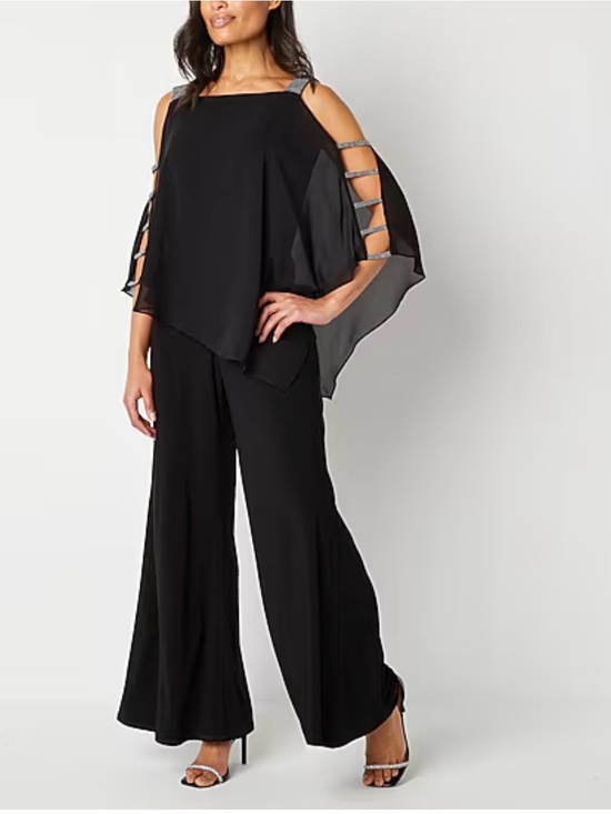 MSK Pants - MSK Black Wide-Leg Jumpsuit with Cold-Shoulder Overlay
